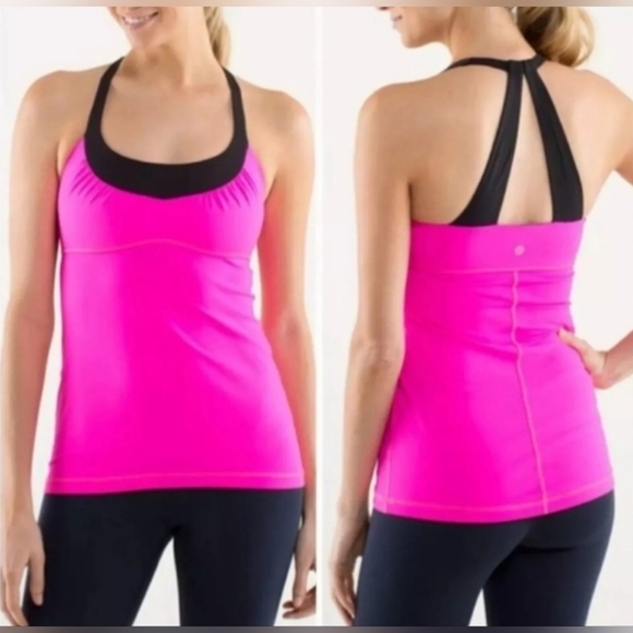Lululemon Athletica Scoop Me Up Tank in Raspberry Glo Light / Black Sz 6? Active - Picture 1 of 12